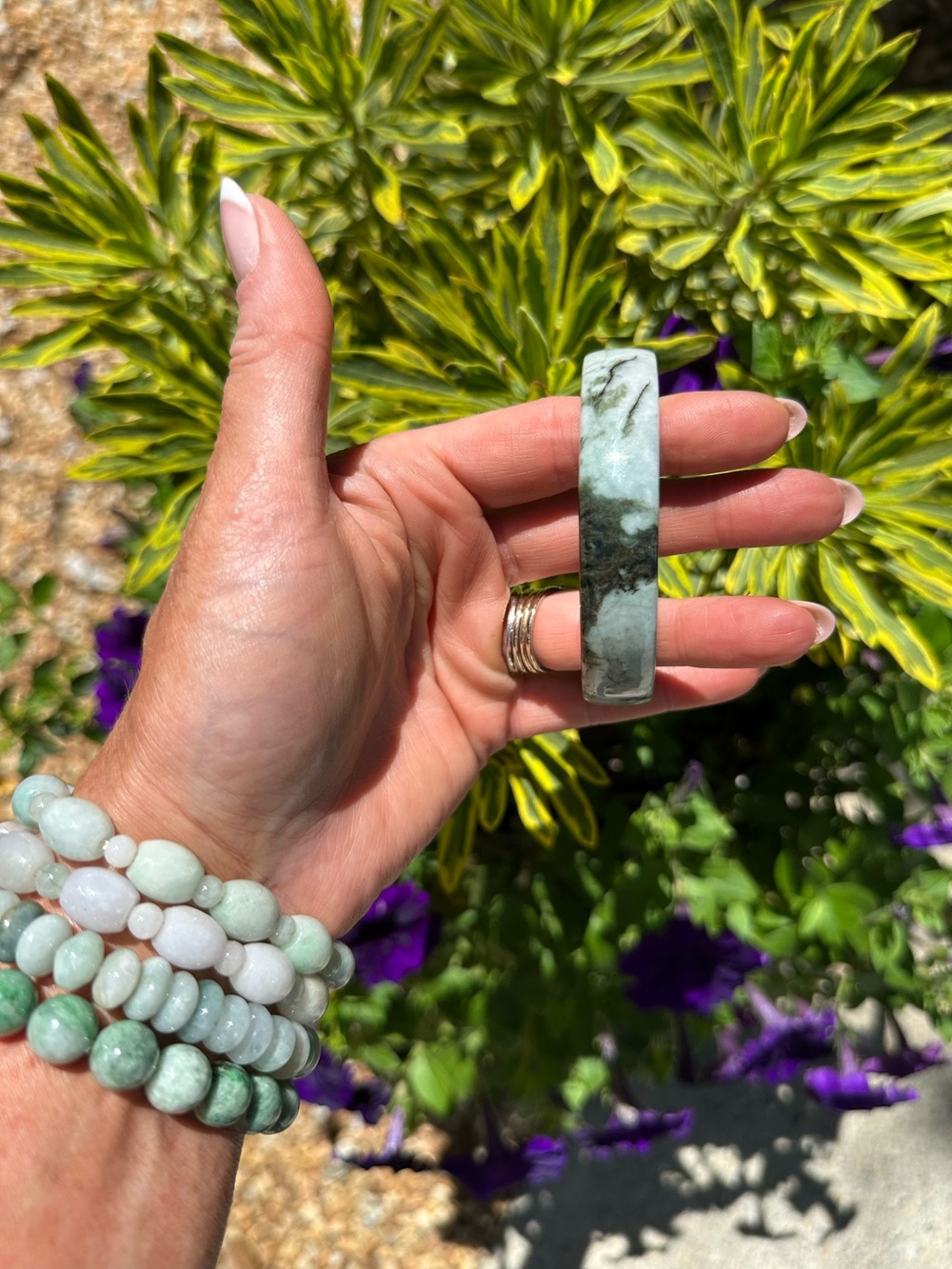 🌿 Natural Burmese Jade 🌿 Statement Bangle Bracelet Modern Minimalist Square Cut
